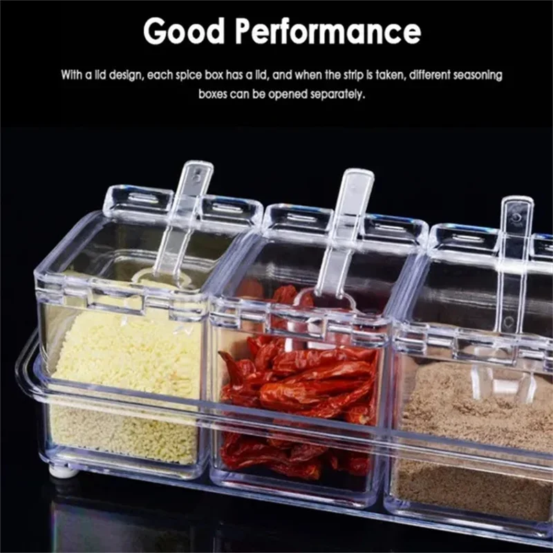 Kitchen Clear Seasoning Box Set Organizer Storage Boxes Spices Seasoning Jar Sugar Salt Bottle With Spoon Kitchen Accessories