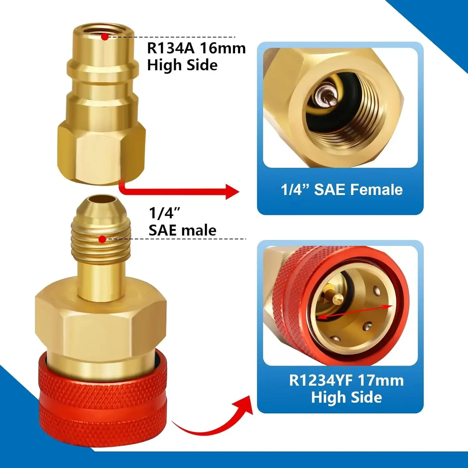 A/C R134a R1234yf Quick Coupler Kit,Adjustable Adapter Connector Conversion Kit for A/C parts Refrigerant Charging Hose Fitting