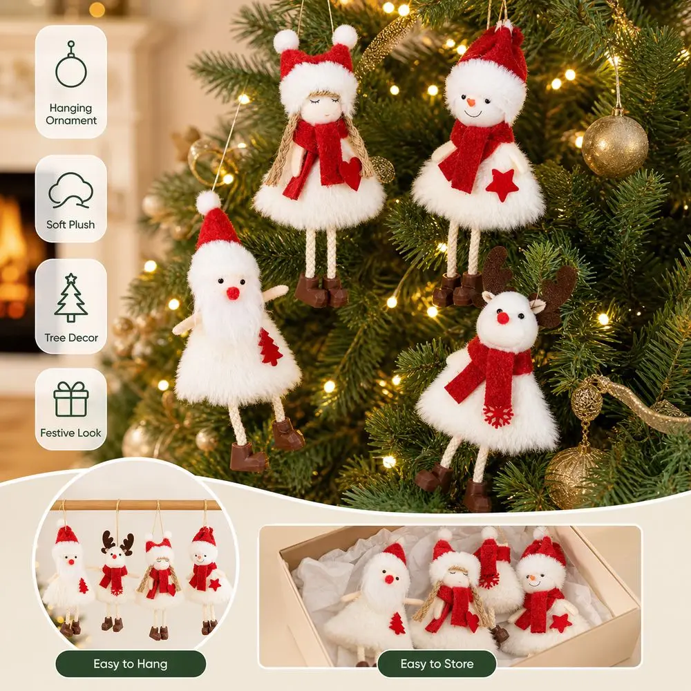 Elk Pattern Christmas Plush Doll Angel Doll Hanging Hanging Plush Ornament Snowman Pattern Cute Style Christmas Hanging Doll
