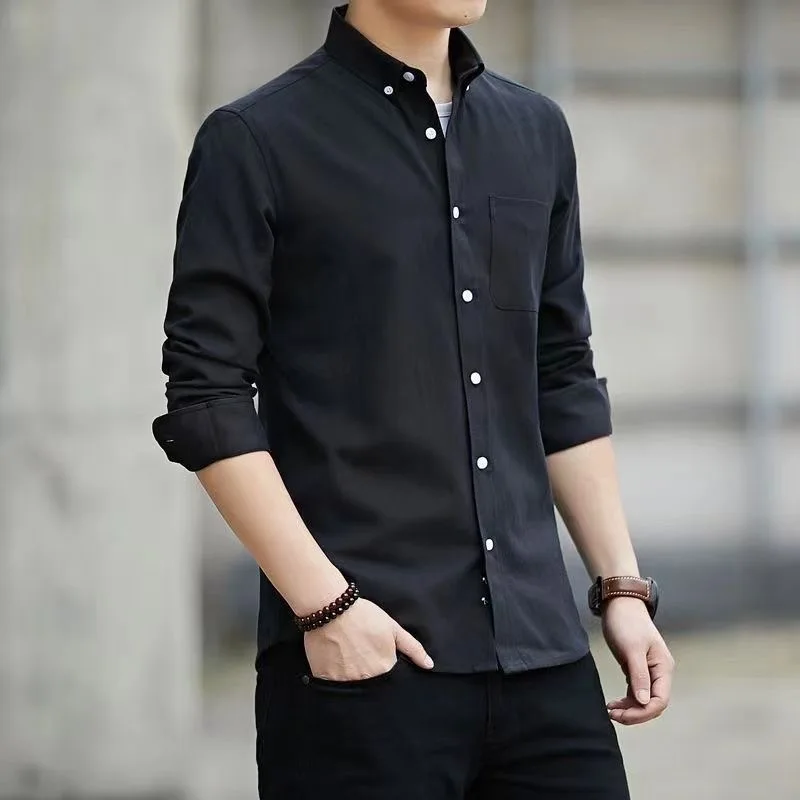 Oxford Cloth Men's Shirt Long Sleeve Workwear Resistant to Wear And Tear Fashionable Urban Style Thickened Autumn Season Youth