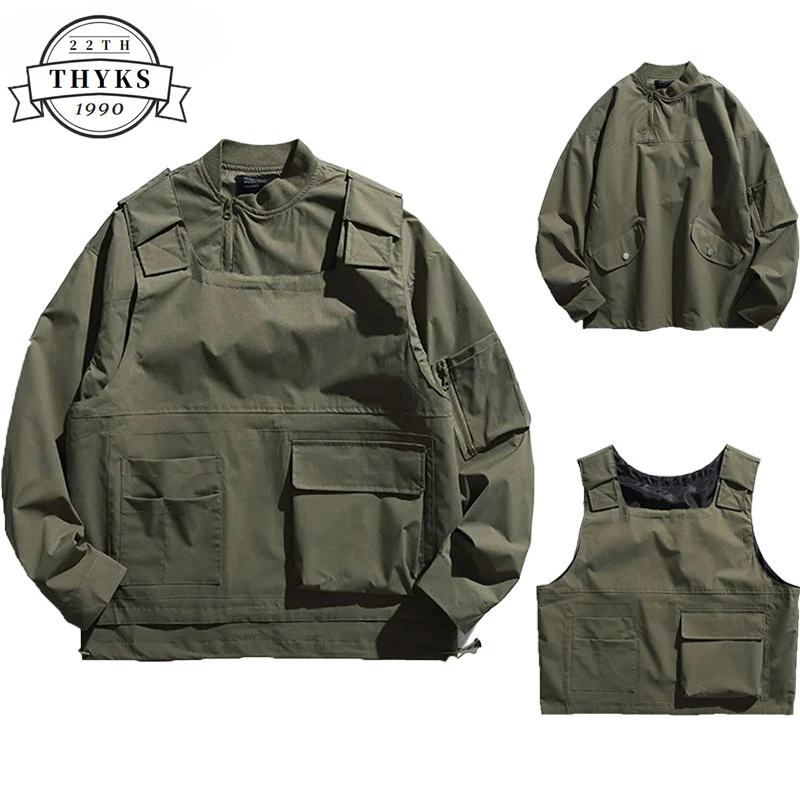 

Tactical Tooling Pullover Vest Two-piece Sets Men's Vintage Multiple Pockets Solid Pilot Coats Unisex Outdoor Casual New Jacket