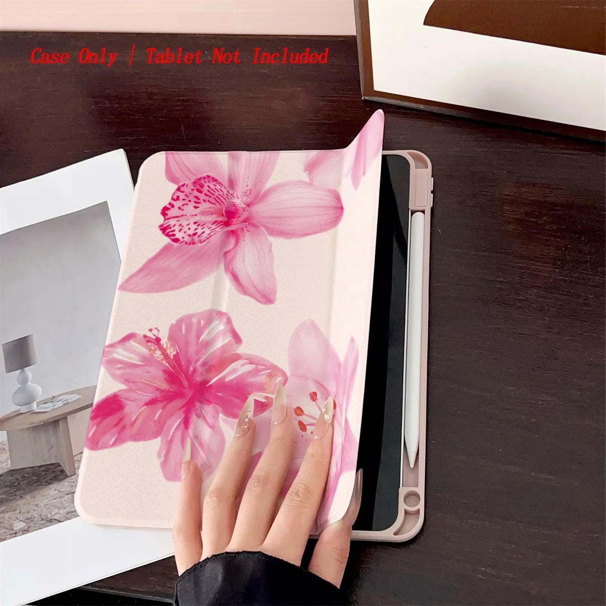 For Apple iPad Pro 11 12.9 6th Gen Case Khaki Base with Pink Flowers Soft TPU Shockproof Cover
