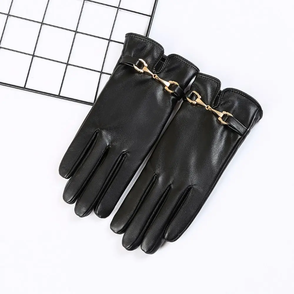 Fashion PU Leather Gloves Windproof Waterproof Full Finge Driving GlovesThicken Outdoor Sports Winter Warm Touch Screen Gloves