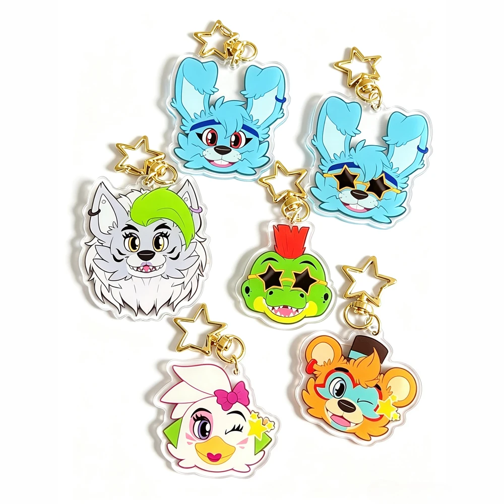 for FNAF Game Freddy Chica Gator Bonnie Roxanne Wolf Peripheral Acrylic Keychain Backpack Accessories Festival Gift Ornament