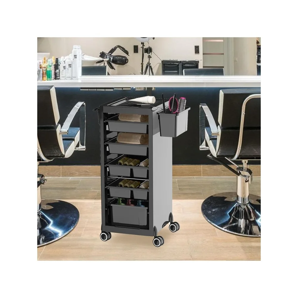 Salon Trolley Cart, 4 Drawers & 2 Storage Baskets, Salon Tool Storage Cart,Multipurpose Tool Salon Cart for Hair Stylist