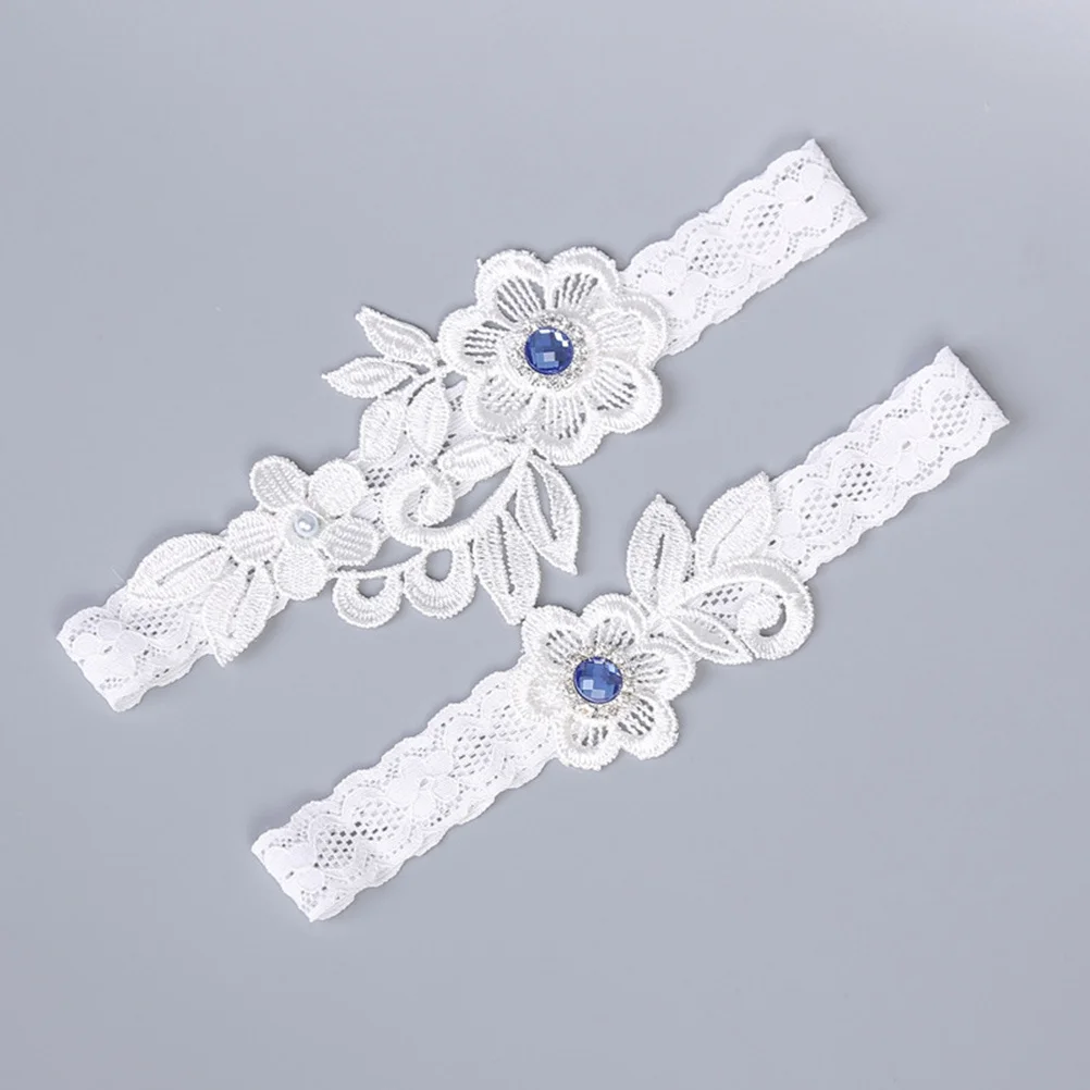 

1 Pair Rhinestone Lace Garter Wedding Bride Adjustable Bridal Belt 16-23 Inch Elastic Beaded Decor Prom Party Gift