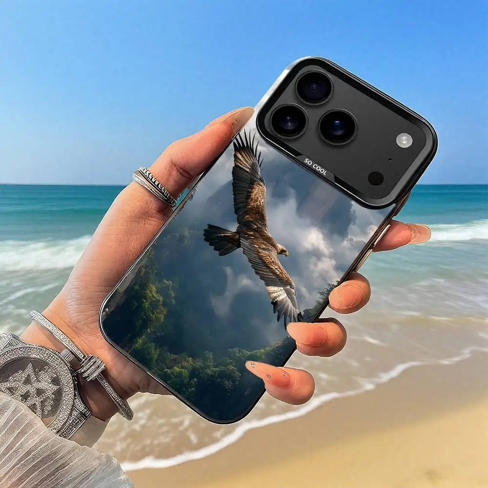 حافظة هاتف Eagle Hawk Falcon Bird حافظة سوداء لهاتف iPhone17,16,15,14,13,12,Pro,Max,Plus,E,SE4,Air,Mini