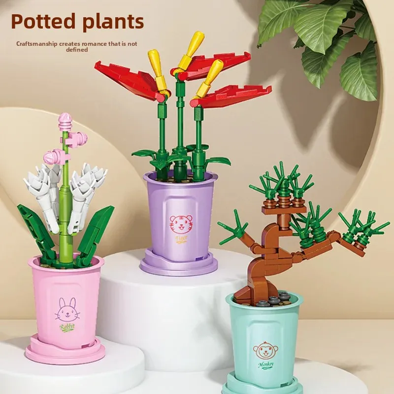 Bouquet Flower Bricks Construction Set Micro Particle Building Block Toy for Children Girl 6 to 10 Year Old Block Assembling Toy