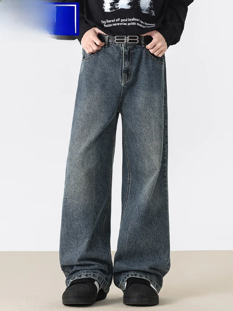 Wassup Happy Men's Straight Leg Jeans Summer Trendy American Retro Waed Loose Wide Leg Pants Spring Casual Cotton Denim