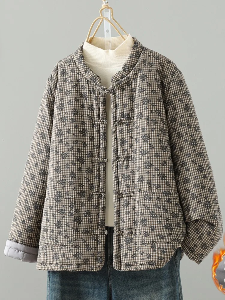 Retro Floral Cotton Jaet Women's Winter Unique Beautiful Cotton Coat Old Cloth Zen Sle Button Decorative Floral Cotton Cl...