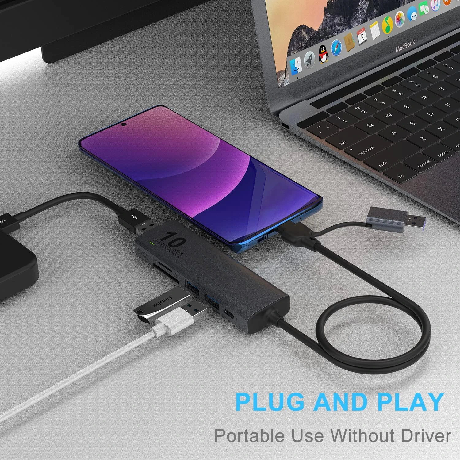 HUB USB C 10Gbps USB 3.2 GEN 2 Type C pour Windows MacOS Linux avec lecteur de carte SD/TF 4.0 UHS-II USB 3.2 adaptateur de port HUB