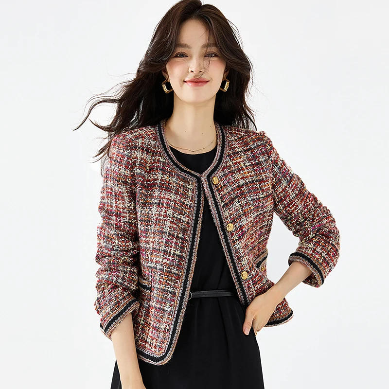 

Runway Tweed Coat Women Autumn Jaket Blend O Neck Breathable Fabrics Short Coat Spring Autumn Basic Jackets New Fashion