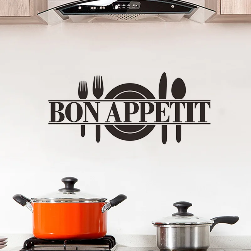 Classic BON APPETIT Kitchen Wall Sticker For Kitchen Stove Refrigerator Decoration Art Decals Removable Stickers