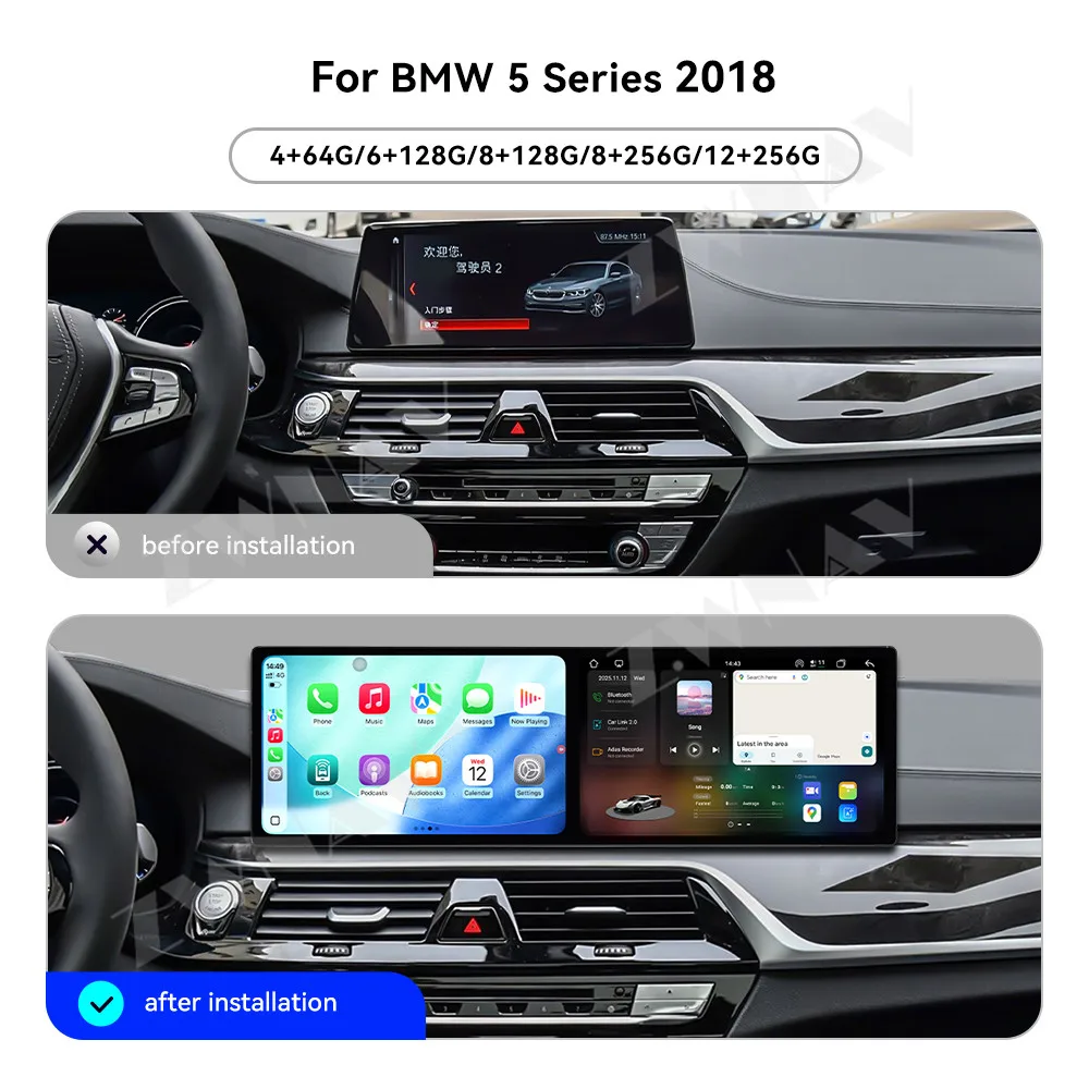 ZWNAV أندرويد 15 راديو السيارة لسيارات BMW 5 Series 2018 اللاسلكية CarPlay أندرويد السيارات DSP الصوت لتحديد المواقع والملاحة ثماني النواة حذاء سريع