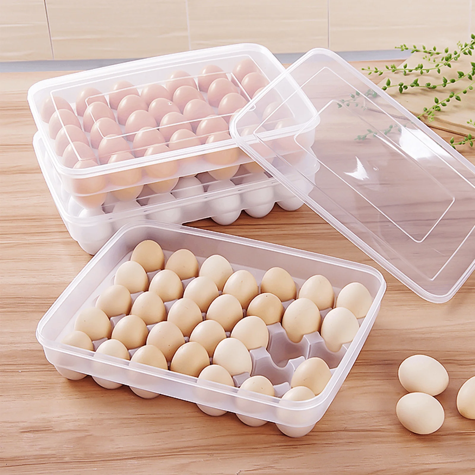 Egg Container With Cover Kitchen Storag 34 Grid Egg Drawer Fridge Egg Tray Kitchen Countertop Anti-Fall Egg Storage Box