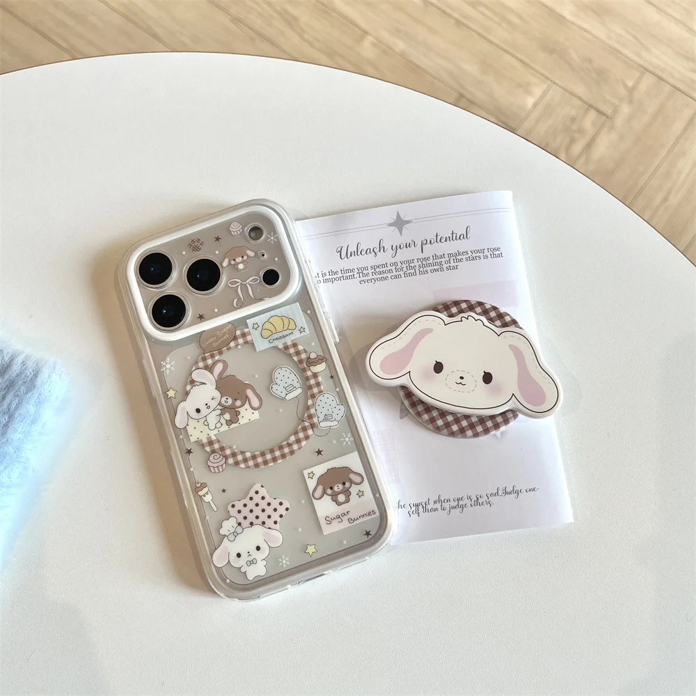 

Korea INS Polka Dot Cute Dessert Rabbit Magnetic Phone Case for iPhone 17 Pro 16 14 15 Pro Max Fundas With Magsafe Holder Cover