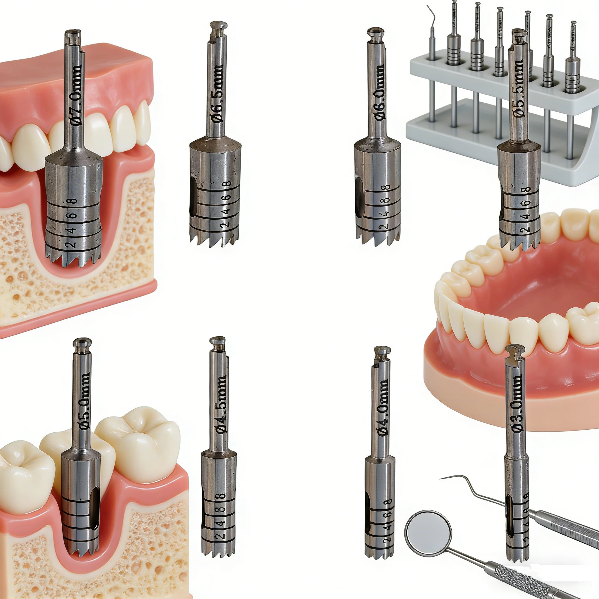 16pcs Dental Implant Tissue Punch Stainless Steel Gingival Ring Cutter Low Speed Handpiece for Dentistry Surgical Instrument
