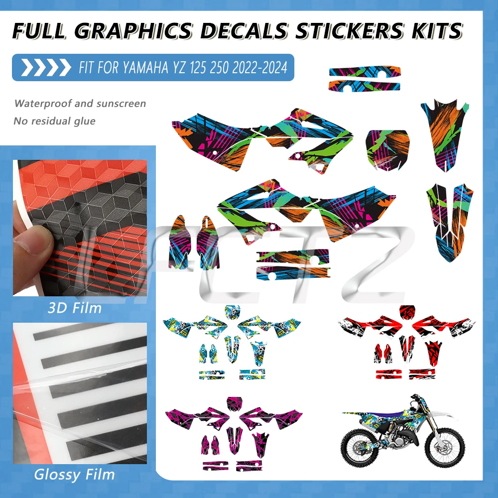 ナンバーネームカスタムバイク背景フルセットグラフィックデカールステッカー-ヤマハ-yz125-yz250-yz-125-250-2022-2023-2024対応