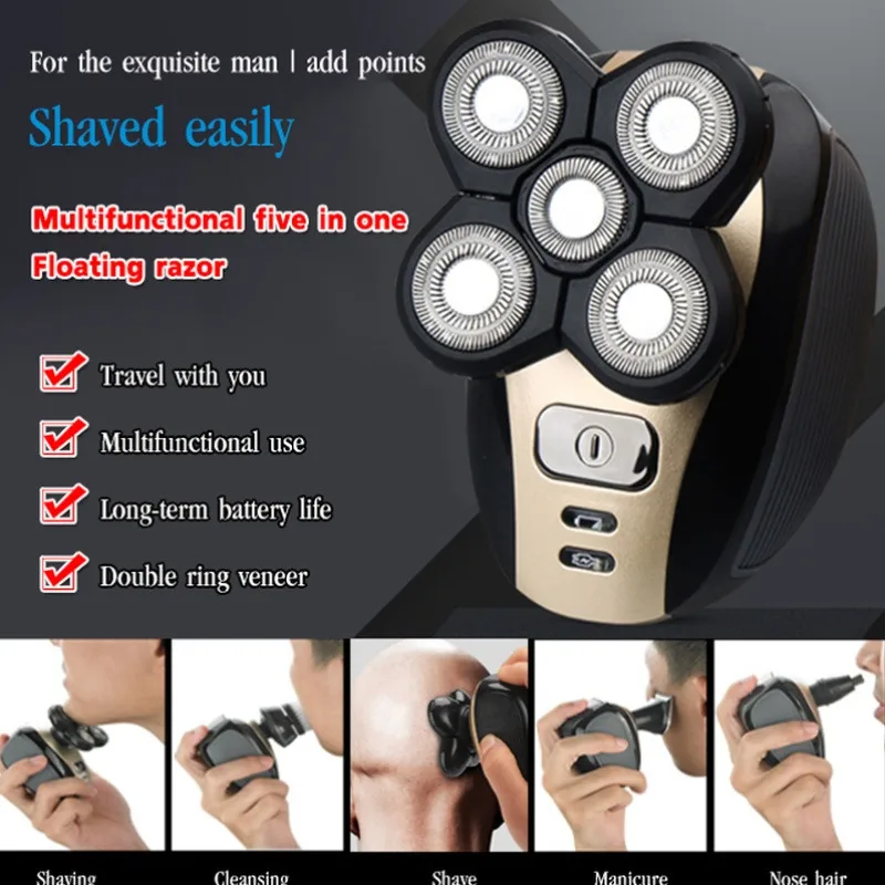 

Men's Intelligent Anti Pinch five in one Electric Shaver USB Charging Plug in IPX7 Waterproof Self service Hair Clipper Shaver
