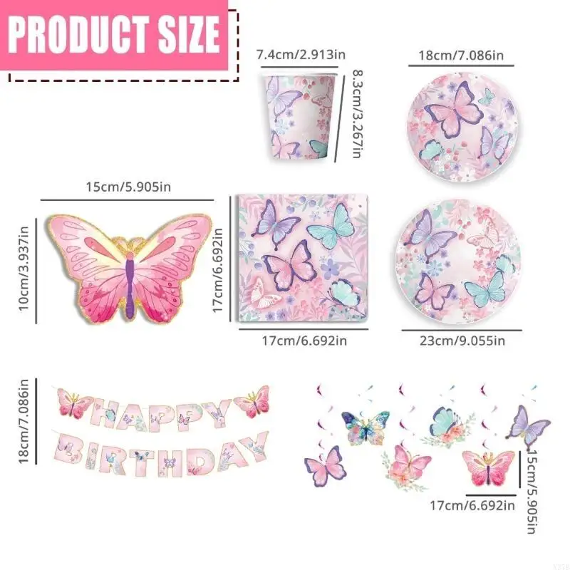 1SET Butterfly Theme Theme Gutemdet Warty для детей и празднования подростков