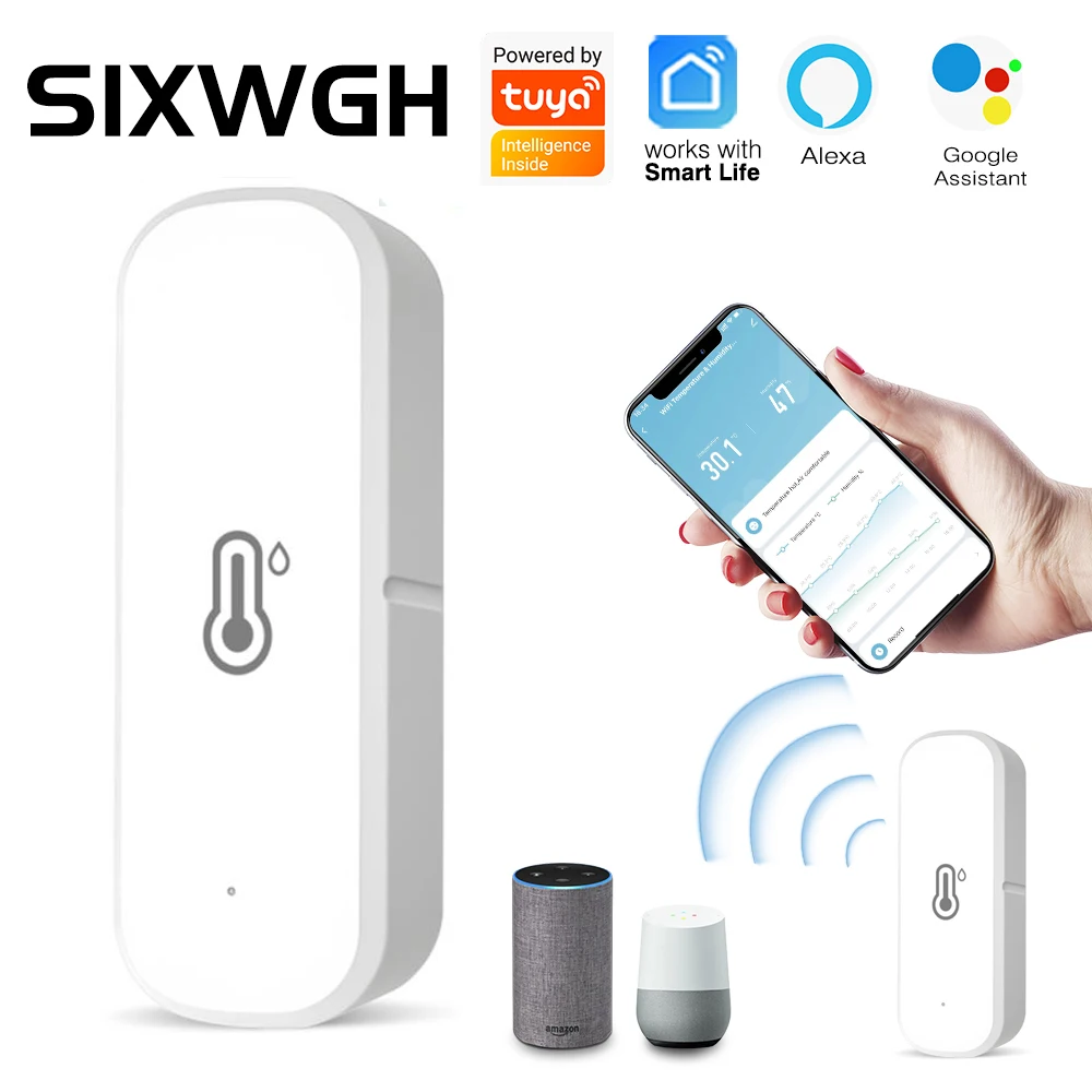 SIXWGH Smart Home Temperature And Humidity Sensor WiFi Tuya Smartlife App Remote Monitor Indoor Hygrometer Controller