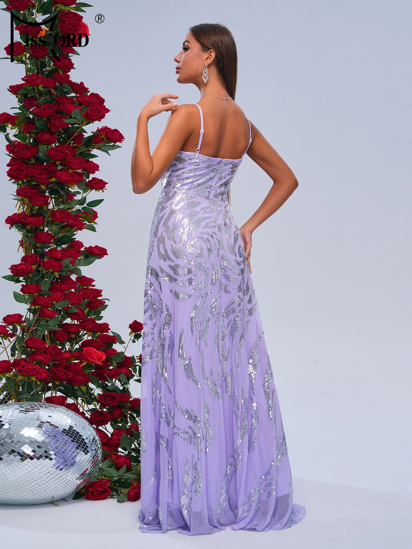 Missord New Spaghetti Sequin Purple A Line Evening Gown Wedding Birthday Party Floor Length Graduation Formal Occasion Dresses