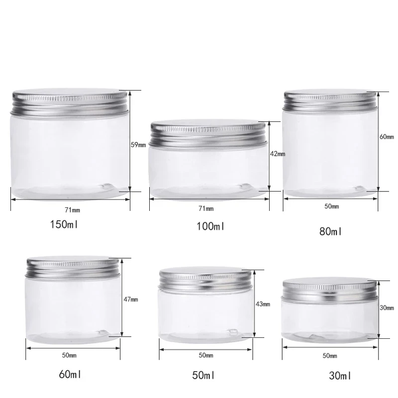 

12 шт. 30/50/60/80/100/150 мл пластиковый контейнер пустые прозрачные косметические банки горшок для образцов крема банка для хранения еды для макияжа дорожный набор