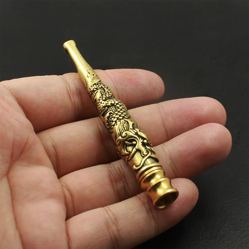 Antique Vintage Cigarette Filter Holder Chinese Carved Dragon Metal Reusable Herb Tube Smoking Pipe