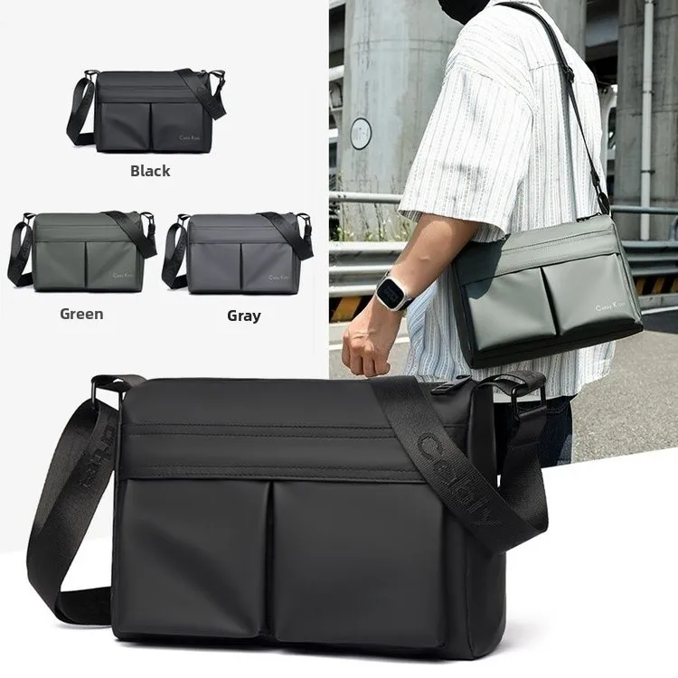 Casual Oxford Cloth Men's Shoulder Bag Large Capacity Crossbody Nylon Backpack Trendy Leisure Style Pure Color Zipper Closure