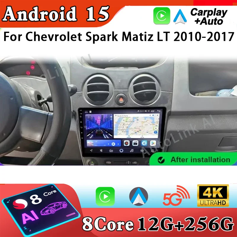 Android 15 Carplay For Chevrolet Spark Matiz LT 2010-2017 Car Radio GPS Navigation Stereo Multimedia Video Player Audio No 2din
