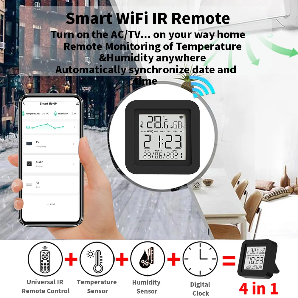 Smart IR Remote With Temperature Humidity Sensor WiFi 2.4GHz Required Work with Google Home Yandex Tuya Smart Life Alexa