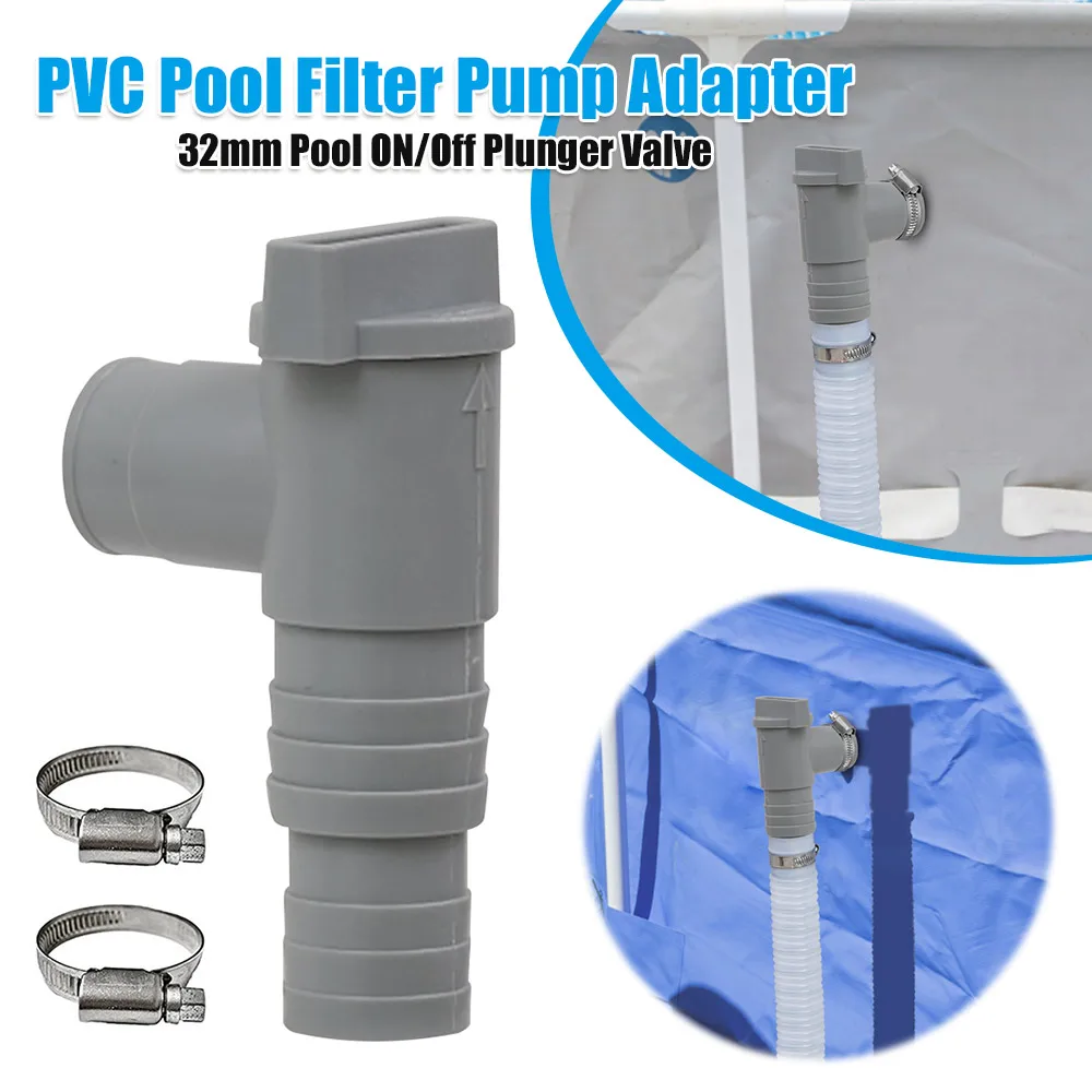 PVC-Ein/Aus-Kolbenventil 32mm für Aufstellpools, Auslaufsicherer Ersatzadapter für Outdoor-Ausrüstungsteile