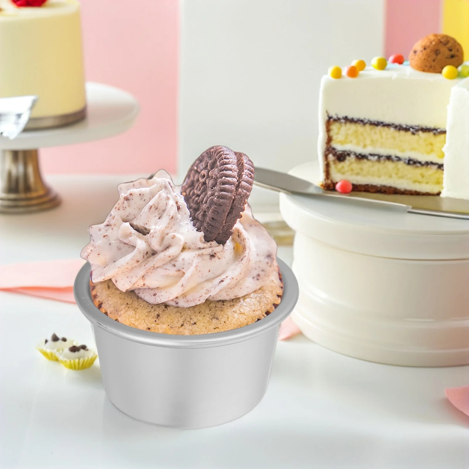 

5pcs Aluminum Round Cake Pans Nonstick Molds For Cheesecake Bread Tarts Muffins Easy Clean Lightweight Round Baking Tin