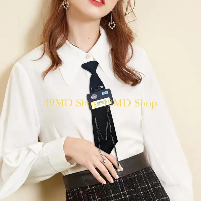 49md-女性用黒ネクタイ-調整可能な女子高生の制服事前に結ばれた黒のネクタイ