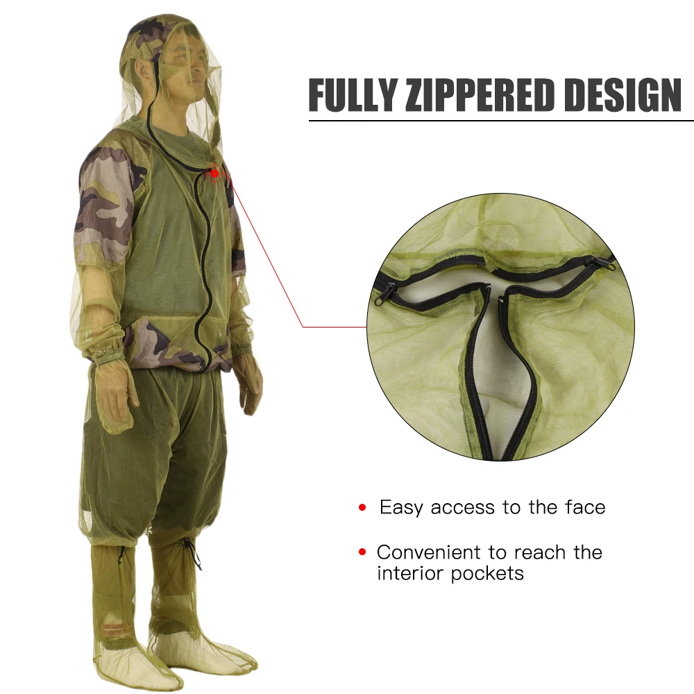 Lixada-بدلة طارد للبعوض في الهواء الطلق ، جاكيت حشرات بغطاء رأس ، بدلة شبكية ، جاكيت صيد ، قميص واقي من الحشرات ، قفازات ، بنطلون