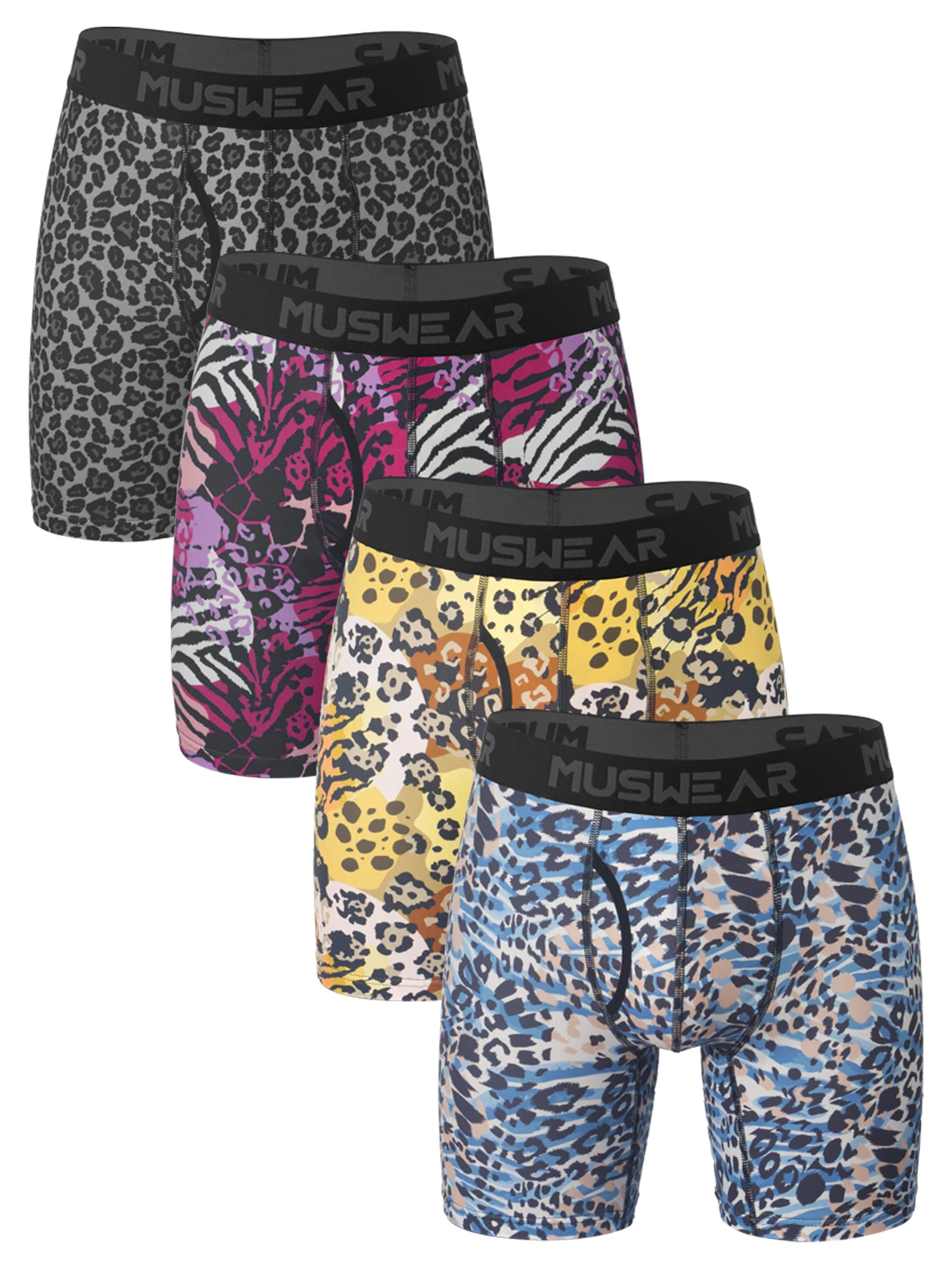 

4pcs MUSWEAR Men's Boxer Briefs with Side Opening, Double-Sided Brushed, High Elasticity, Wide Waistband, Quick-Drying, Prem