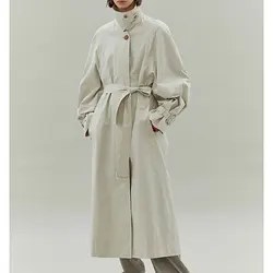 Women'S Commuter L0 * Loose Silhouette Cotton Trench Coat Spring And Autumn Simple Solid Color Tie Belt Medium-Length Jacket