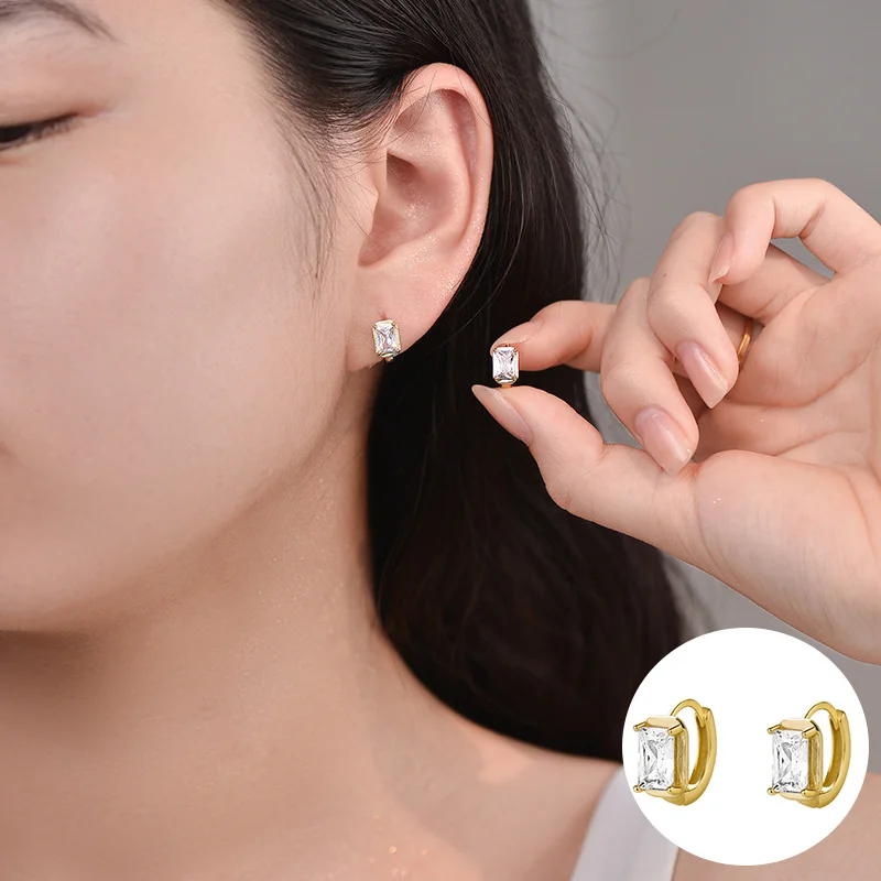 

100% 925 Sterling Silver Zircon Geometric Earring for Women Girl Simple Fashion Square Design Jewelry Party Gift Dropshipping