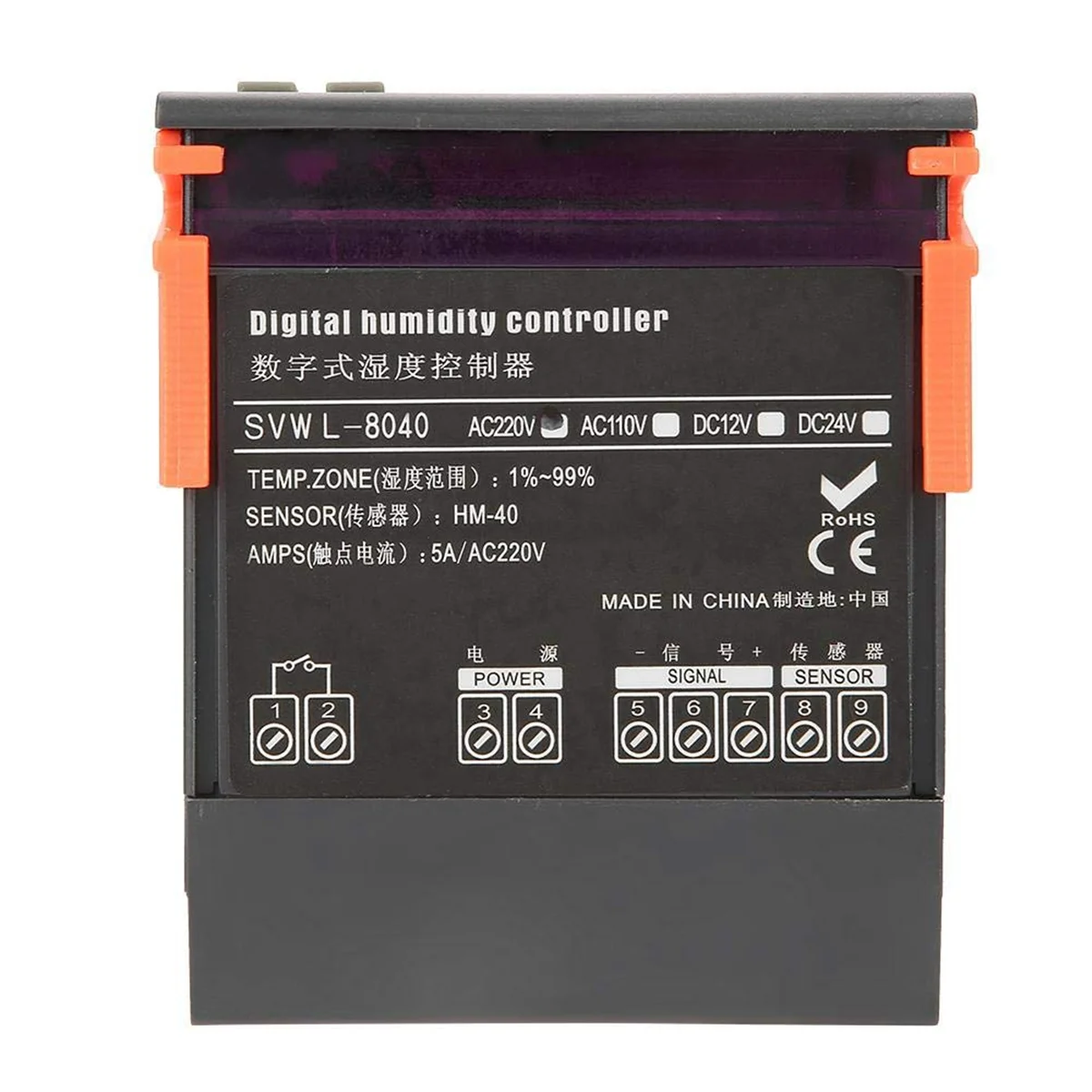 ABJZ Vochtigheidsregelaar SVWL-8040 220V LED Digitale Luchtvochtigheidsmeter met Temperatuursensorsonde 1%-99% RH