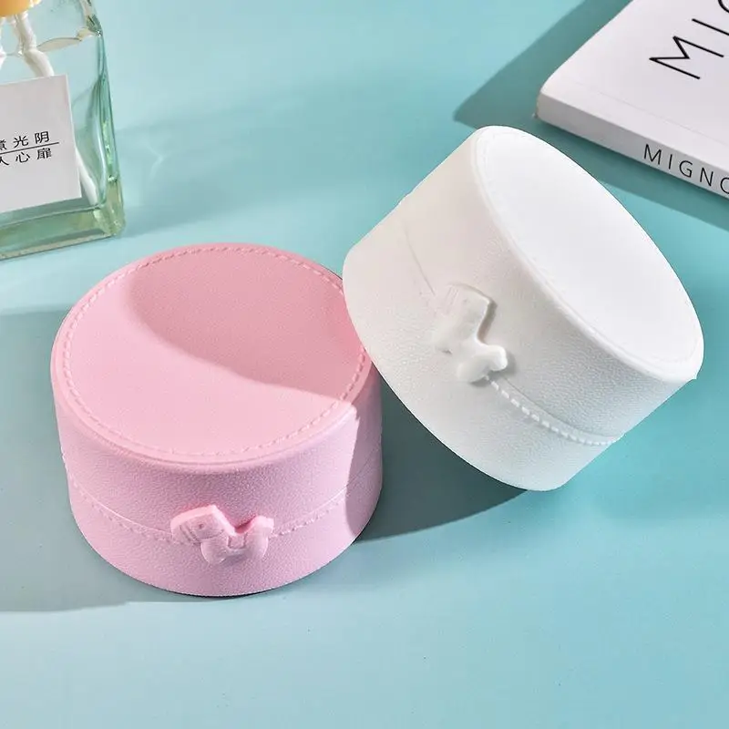 

Cute Cartoon Bow Pony Round Ring Earrings Box Portable Storage Box Luxury Dustproof Hair Accessories Packaging Display Box
