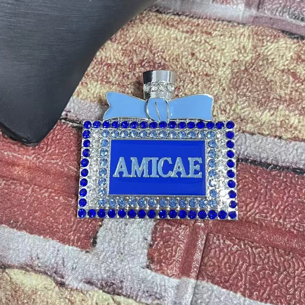 Zeta AMICAE Sorority Themed Perfume bottle Rhinestone Brooch