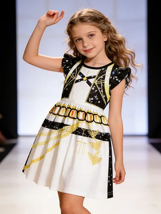 Popular Movie Hallyu Girl Group Black And White Girl Dress With Sequin Print, Party Role-Playing Costume