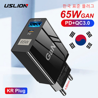 USLION GaN Chargers 65W Quick Charge Korea Plug PD USB C Type C Fast USB Charger For iPhone 14 13 Xiaomi Samsung Max Macbook