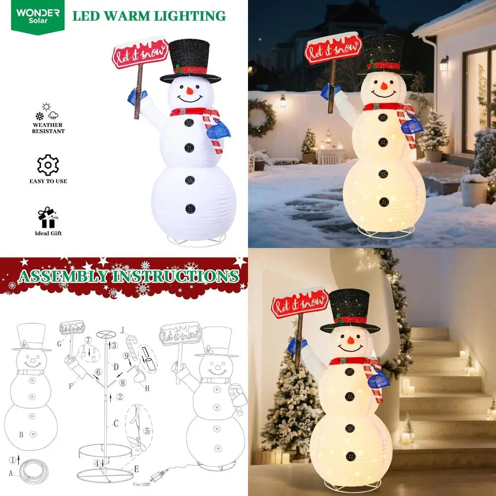

5.2FT Tall Warm White LED Snowman with Candy Cane, Outdoor/Indoor Christmas Decoration for Yard, Garden, Lawn, Porch