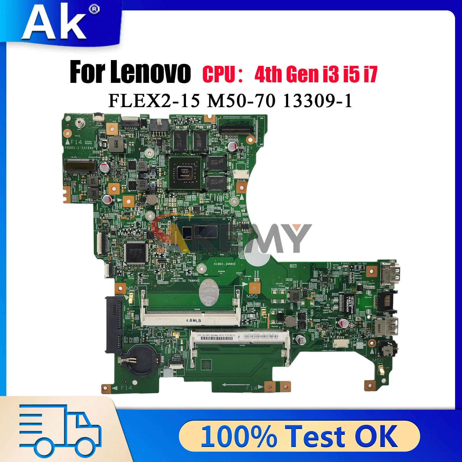 

With I7-4th Gen CPU V2G GPU DDR3 13309-1 Laptop Motherboard For Lenovo FLEX2-15 M50-70 100% Fully Tested