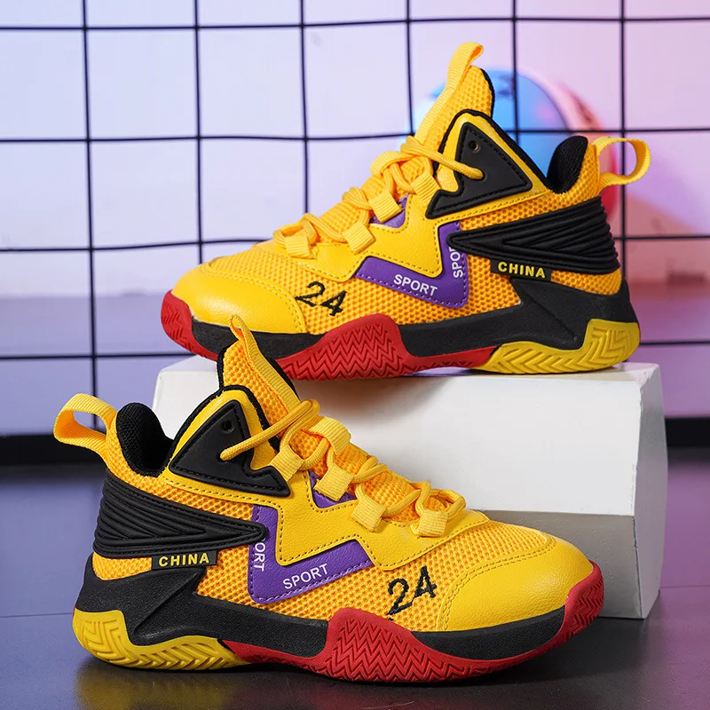 Sports Kids Basketball Shoes Lightweight Breathable Tennis Sneakers Wear Resistant Sole Boys Shoes Casual Footwear