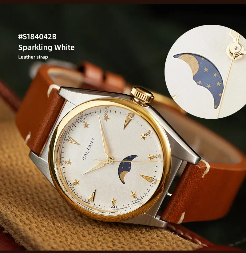 Baltany 2025 جديد فاخر موضة ساعات كوارتز رجالية 36 مللي متر حزام من الجلد IPG الحافة مضيئة الهاتفي 6P24 للجنسين فستان ساعة اليد