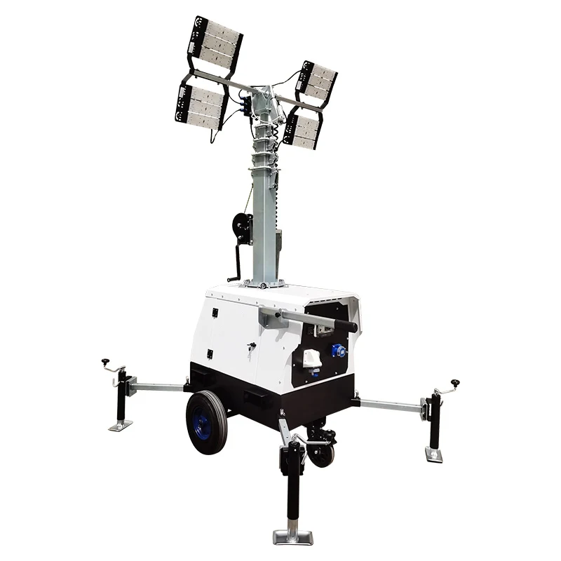 Heavy Duty Diesel Powered LED Lighting Tower with Trailer Mounted Design for Construction and Night Work Sites