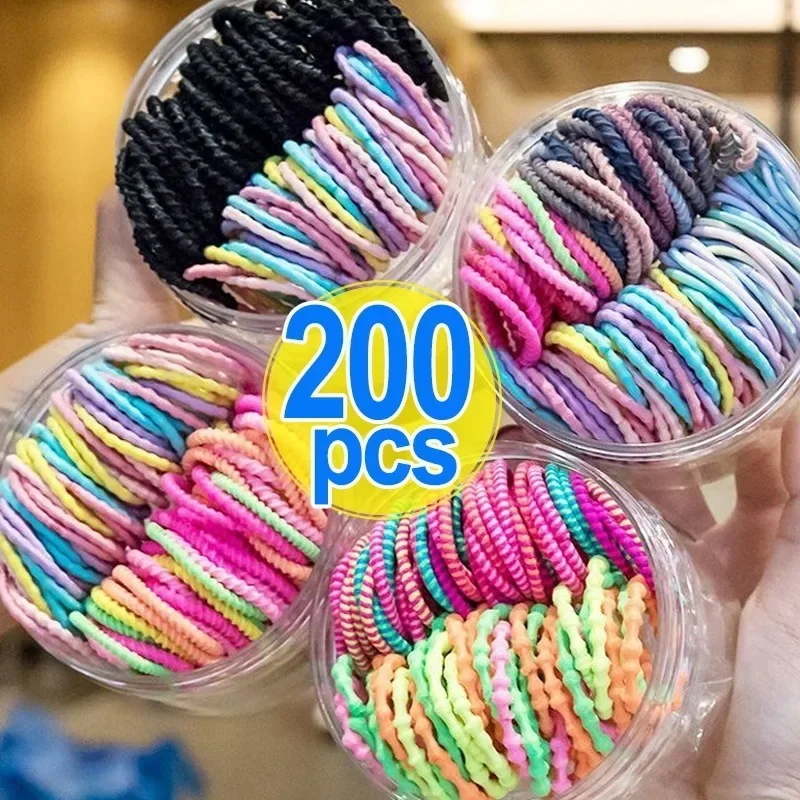 50/200pcs Colorful Girls Baby Elastic Hair Bands Cute Small Ponytail Holder Children Scrunchie Rubber Ties Hair Rope Accessories