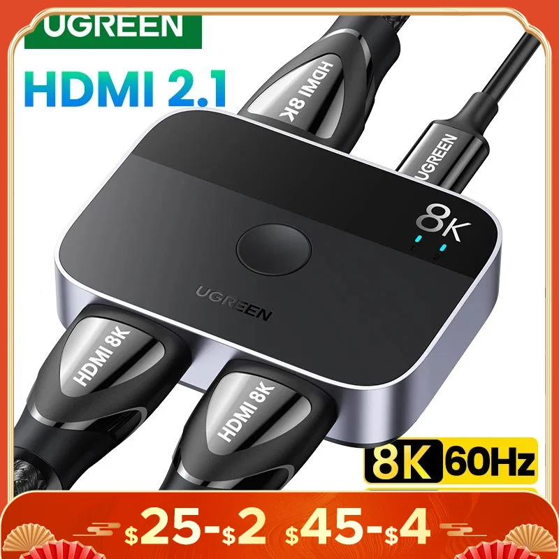 UGREEN HDMI 2.1 Splitter 8K 60Hz 4K 120Hz for TV Xiaomi Xbox Series X PS5/4 HDMI-compatible Monitor Projector HDMI 2.1 Switcher